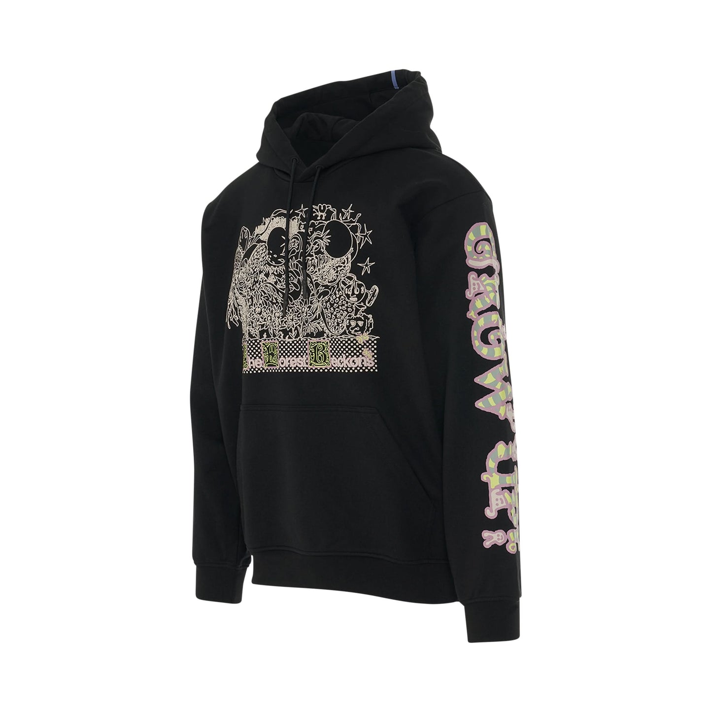 Forest Party Print Hoodie in Black