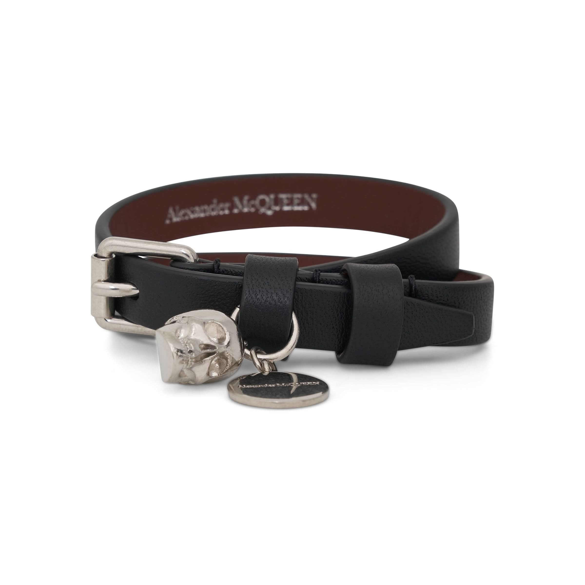 Double Skull Wrap Bracelet in Black/Silver