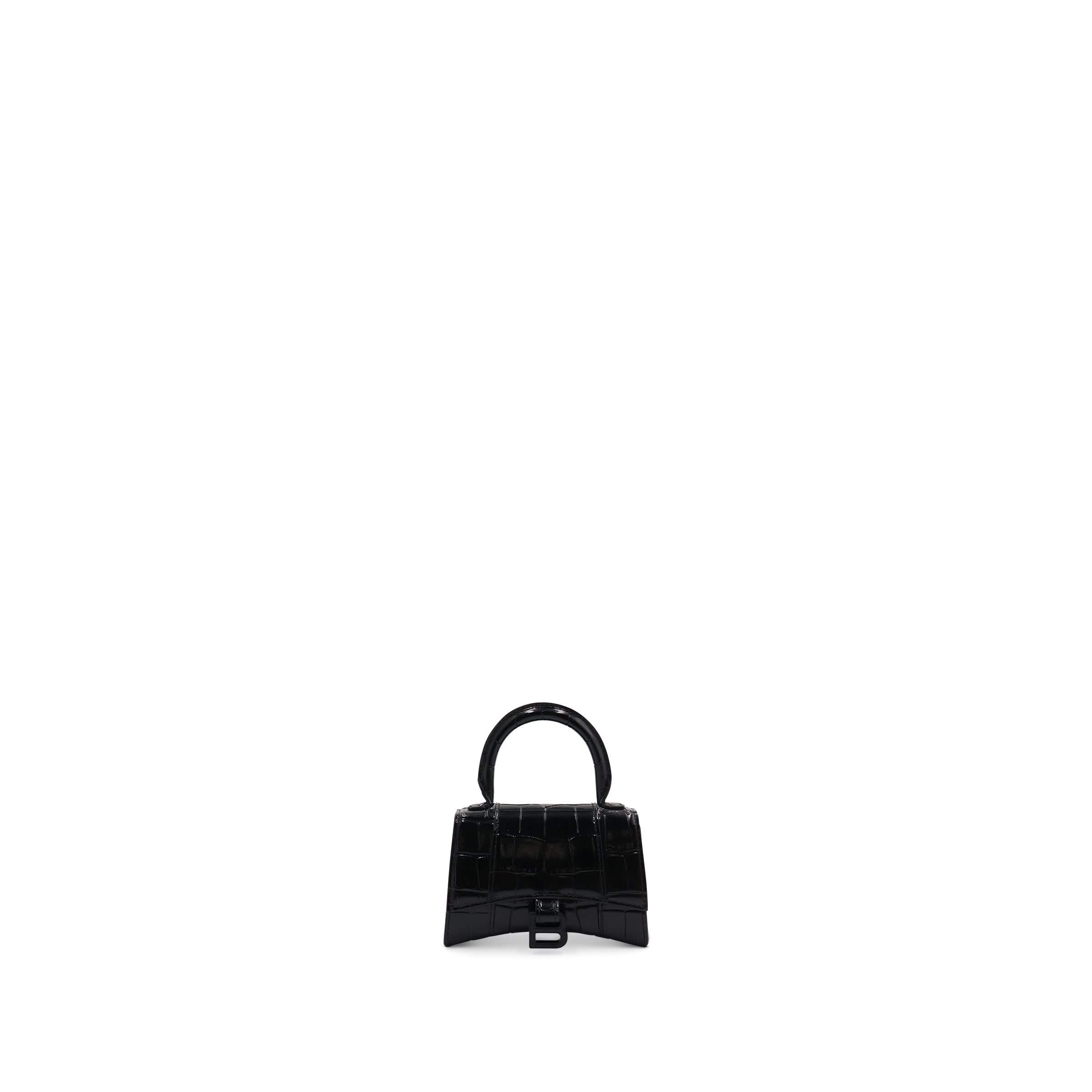 Hourglass Mini Croco Embossed Bag in Black