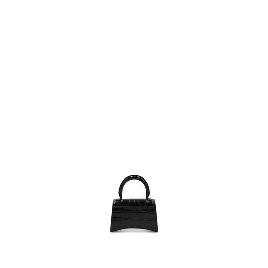 Hourglass Mini Croco Embossed Bag in Black