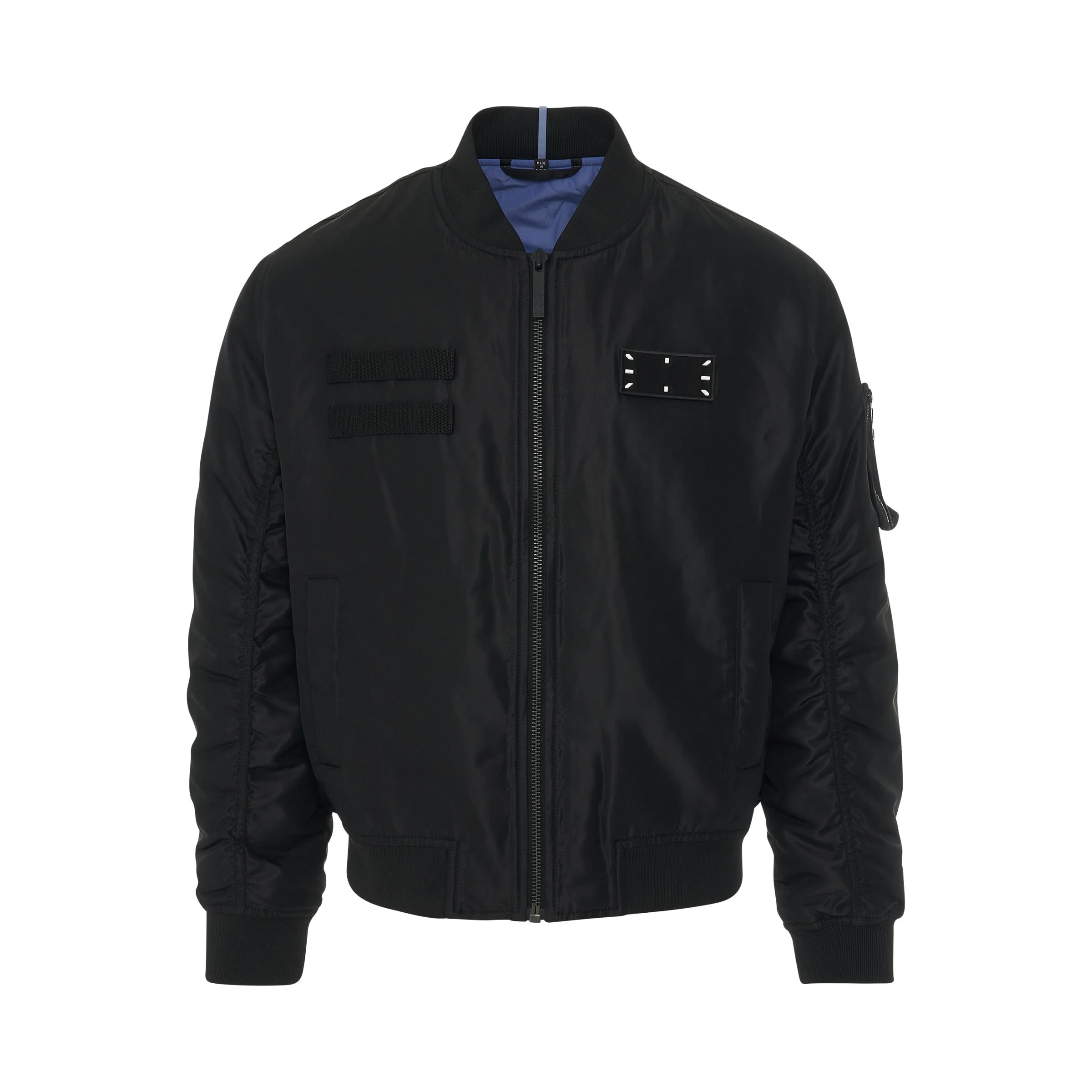 Nylon Logo Patch Bomber Jacket in Black