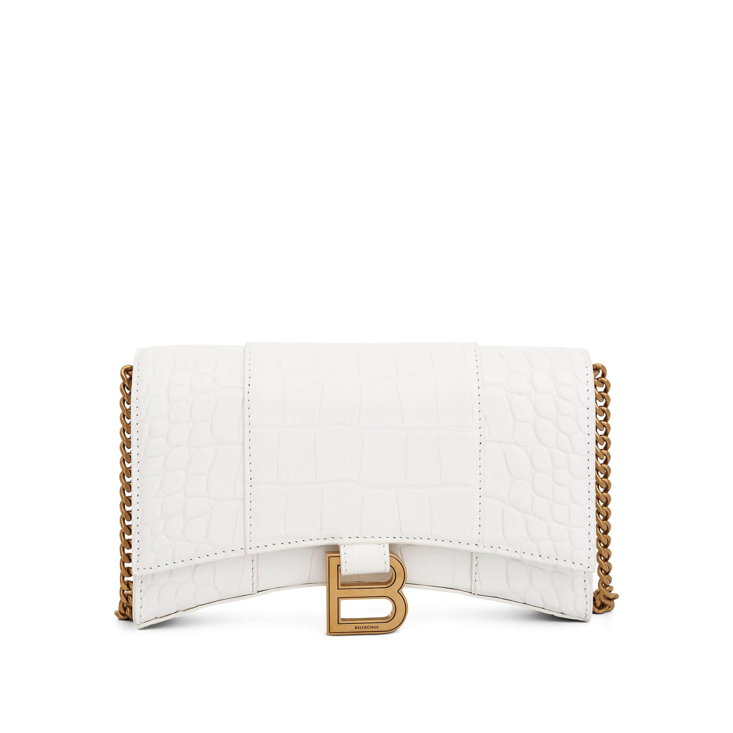 Hourglass Embossed Croco Wallet On Chain in Off White