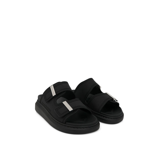 Oversized Double Strap Sandals in Black/Silver