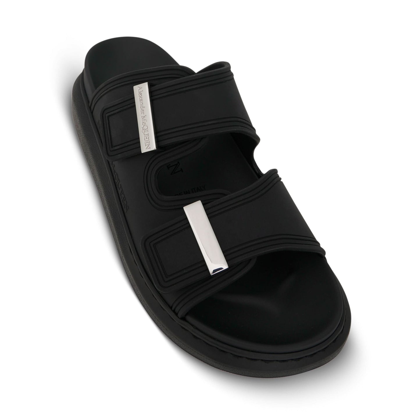 Oversized Double Strap Sandals in Black/Silver