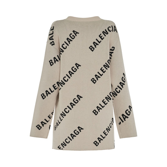 Allover Logo Knit Cardigan in Chalky