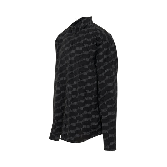 Long Sleeves Oversized Shirt in Black/Grey