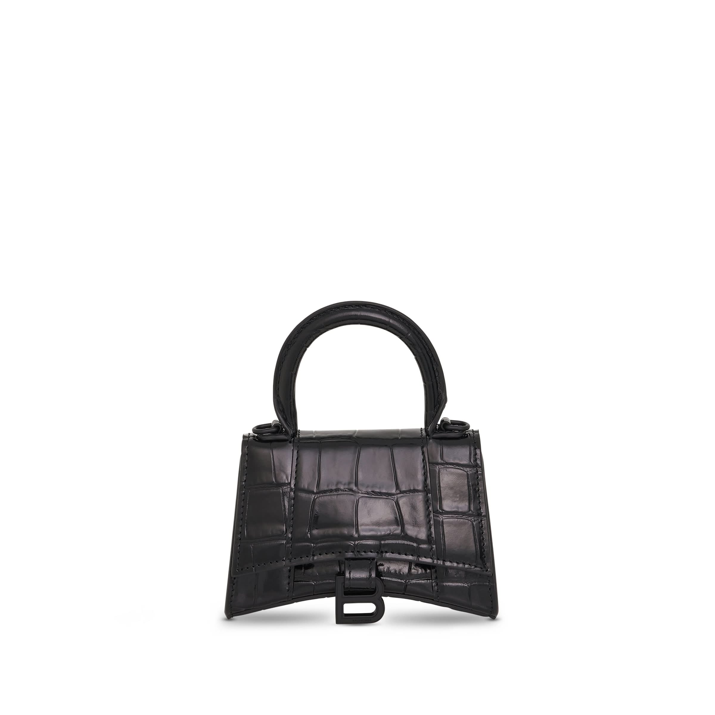 Hourglass Mini Croco Embossed Chain Bag in Black