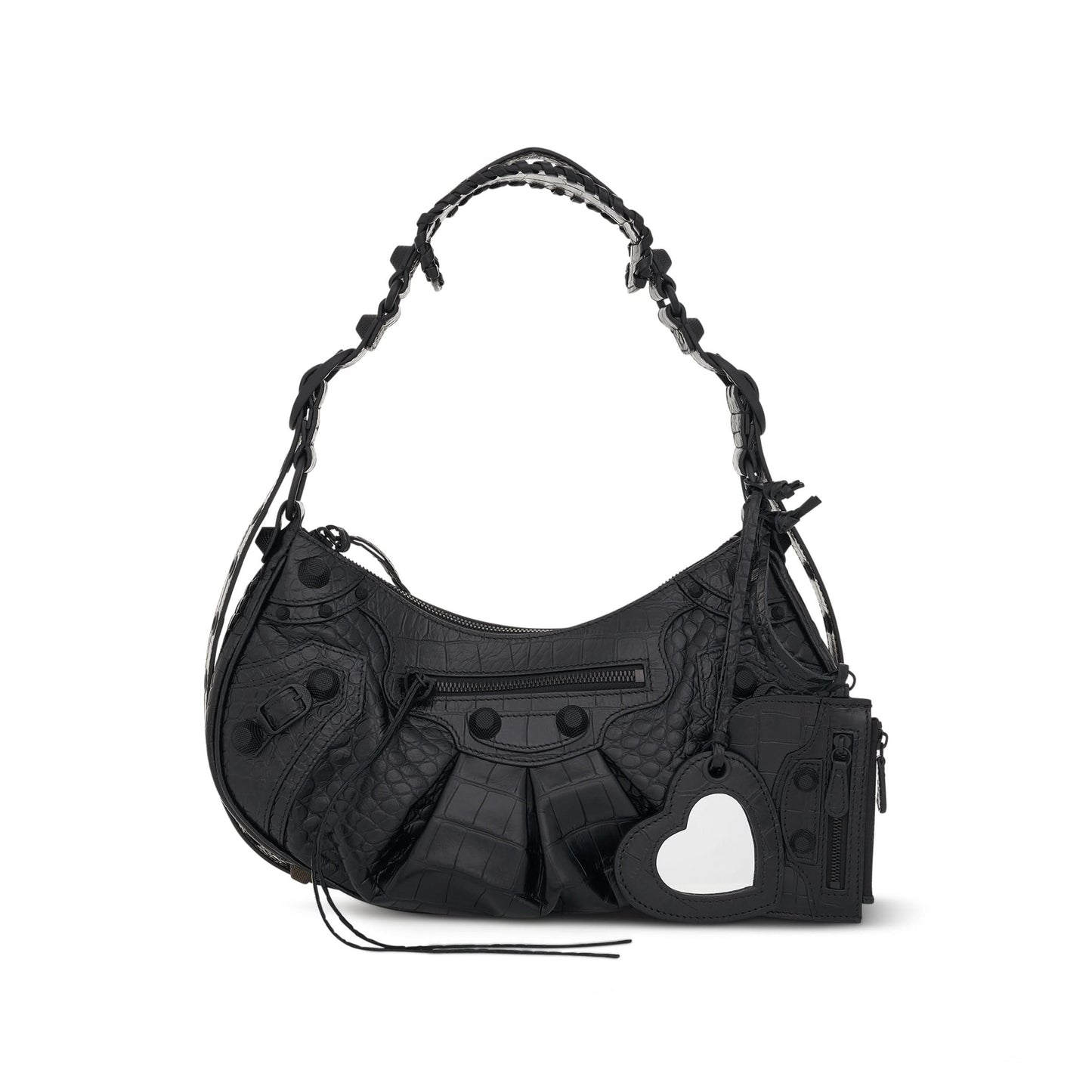 Le Cagole Embossed Croco Shoulder Bag Small in Black