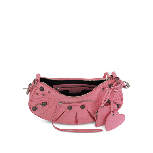 Le Cagole Embossed Croco Shoulder Bag Small in Sweet Pink