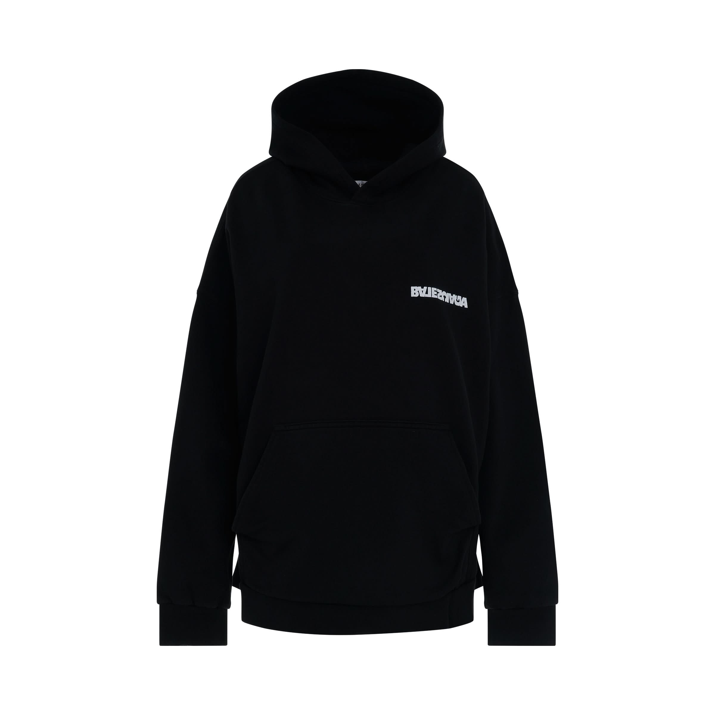 Embroidered Turn Logo Wide Fit Hoodie Washed Black