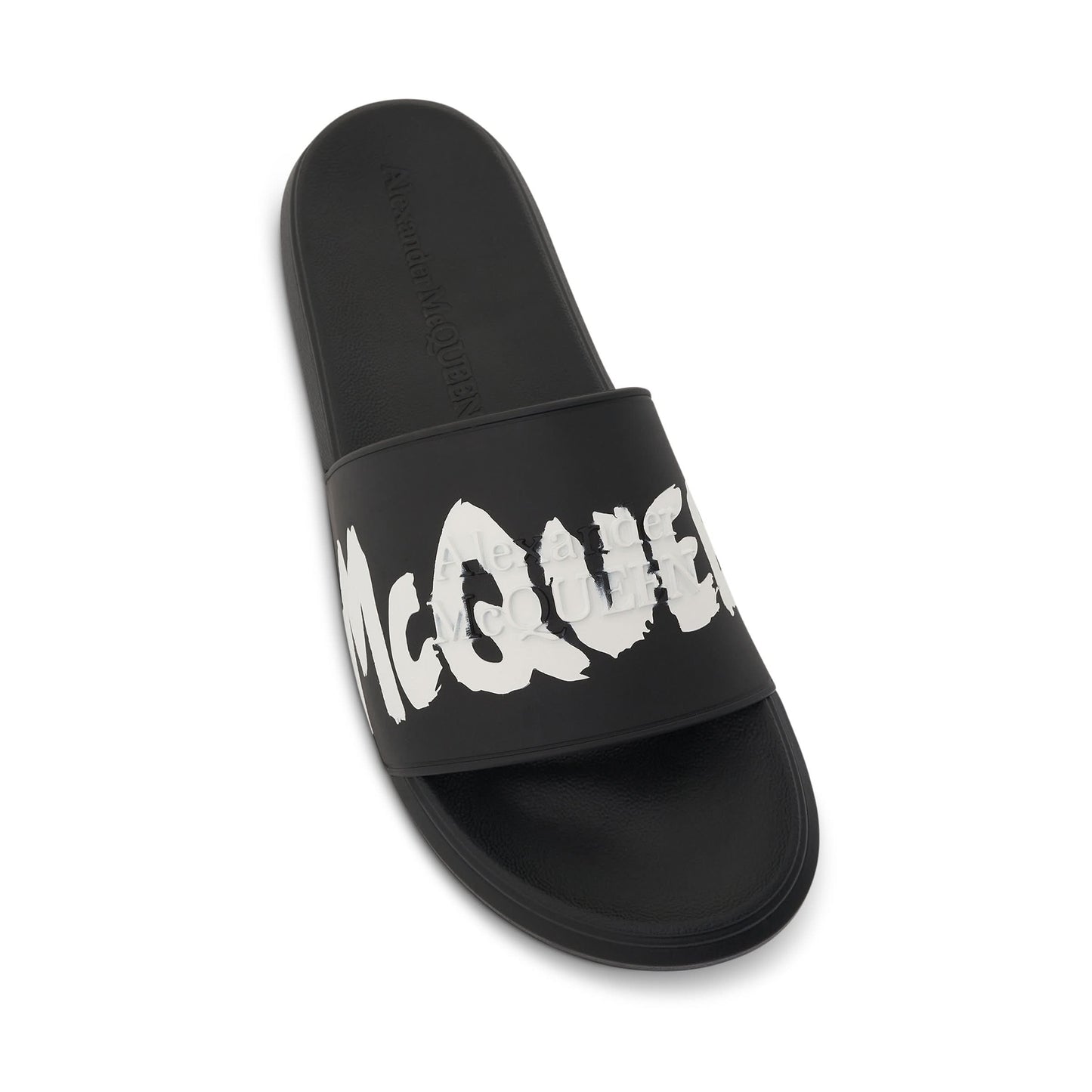 Graffiti Logo Print Slider in Black/White