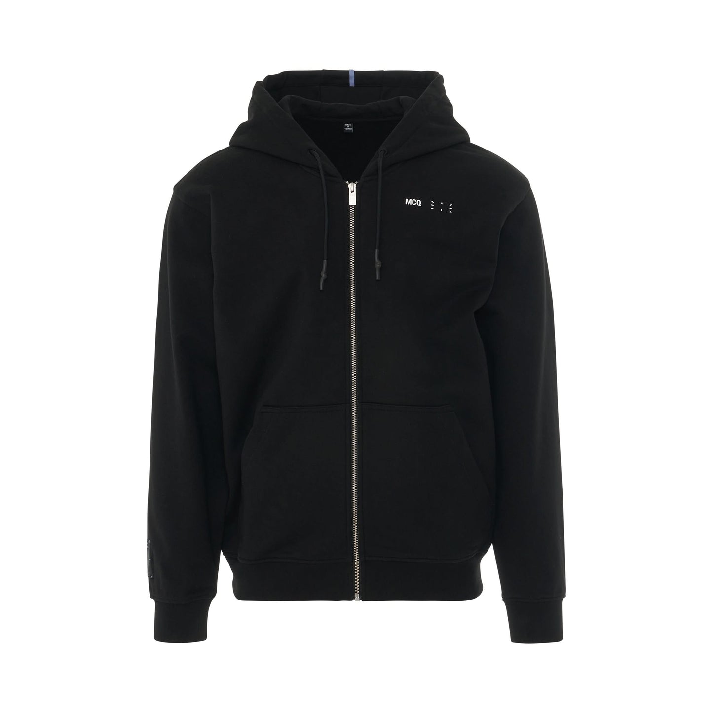 Logo Embroidered Relaxed Zip Hoodie in Black