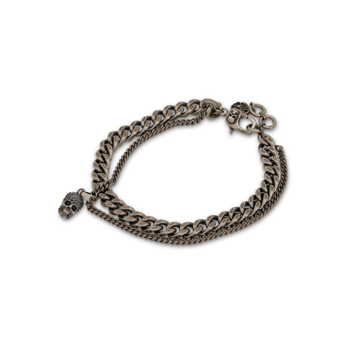 Pave Skull Chain Bracelet in Silver