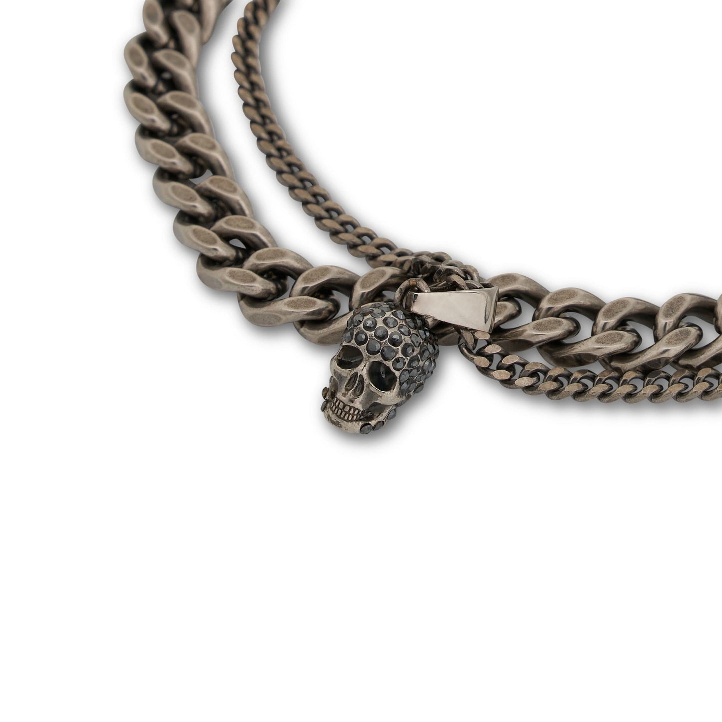 Pave Skull Chain Bracelet in Silver