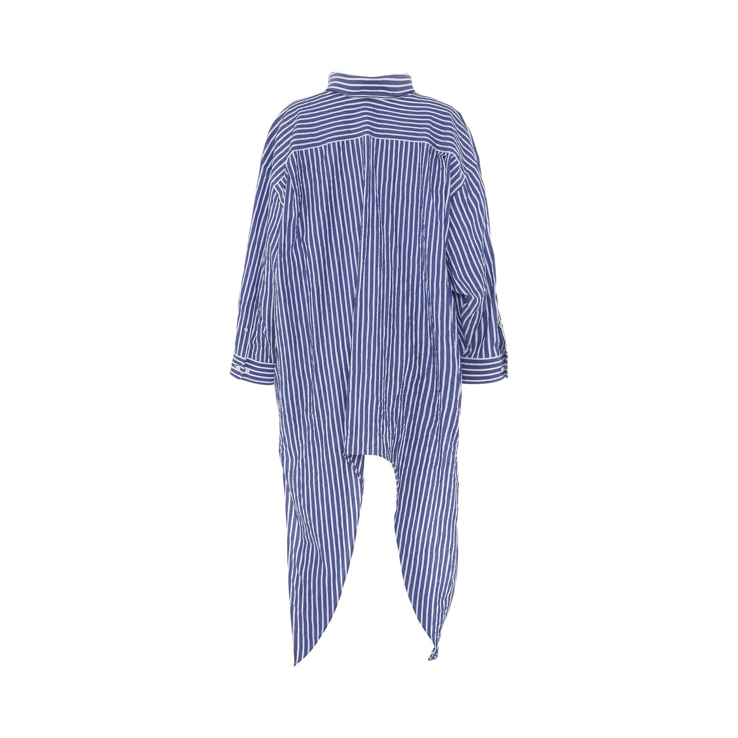 Crinkled Stripe Poplin Knotted Shirt in Blue/White