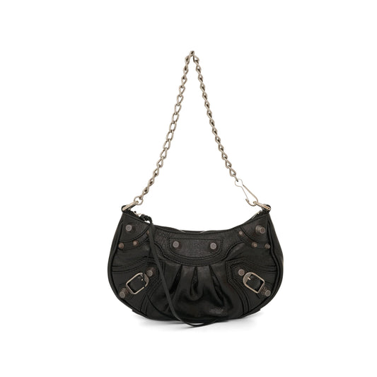 Le Cagole Mini Lambskin Bag with Chain in Black