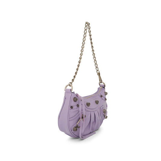 Le Cagole Mini Lambskin Bag with Chain in Lilac