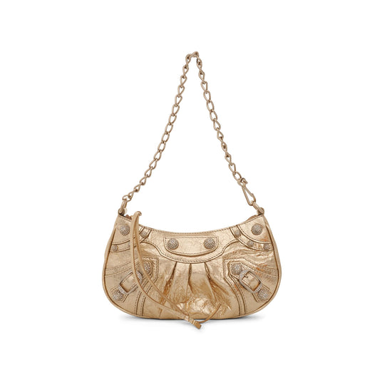 Le Cagole Mini Bag with Chain Metallised with Rhinestones in Light Gold