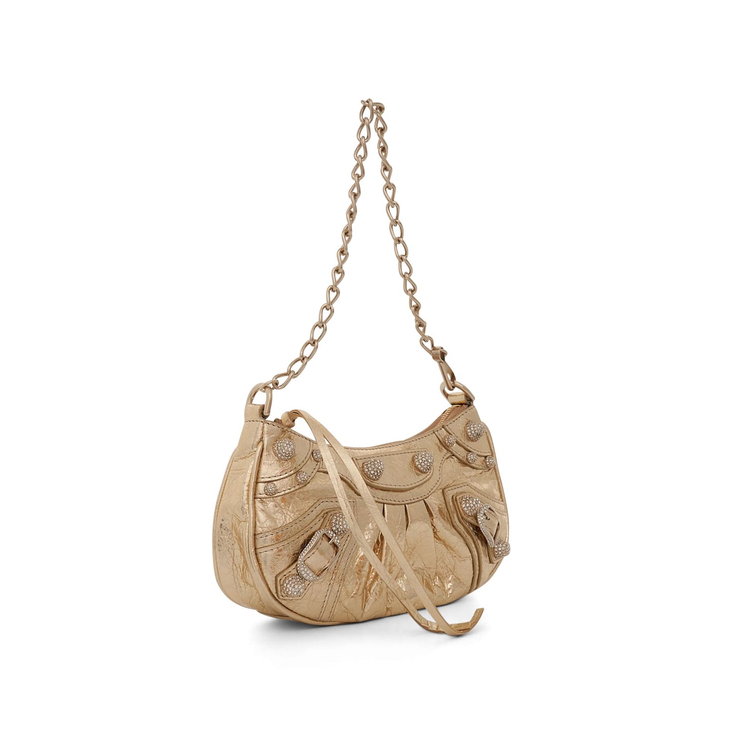 Le Cagole Mini Bag with Chain Metallised with Rhinestones in Light Gold