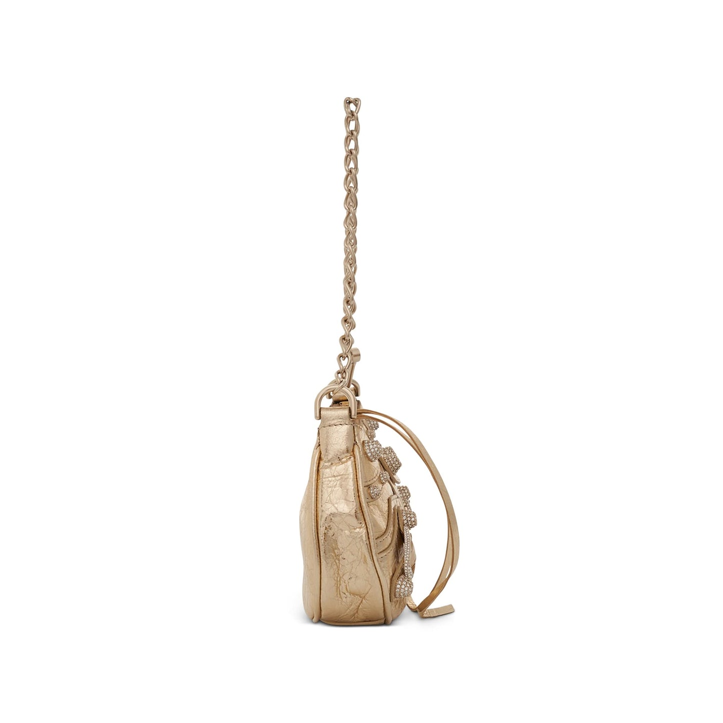 Le Cagole Mini Bag with Chain Metallised with Rhinestones in Light Gold