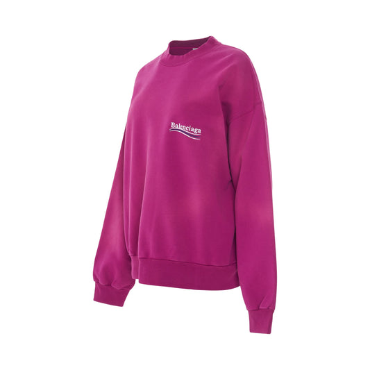 Embroidered Political Campaign Regular Crewneck in Dark Fucshia