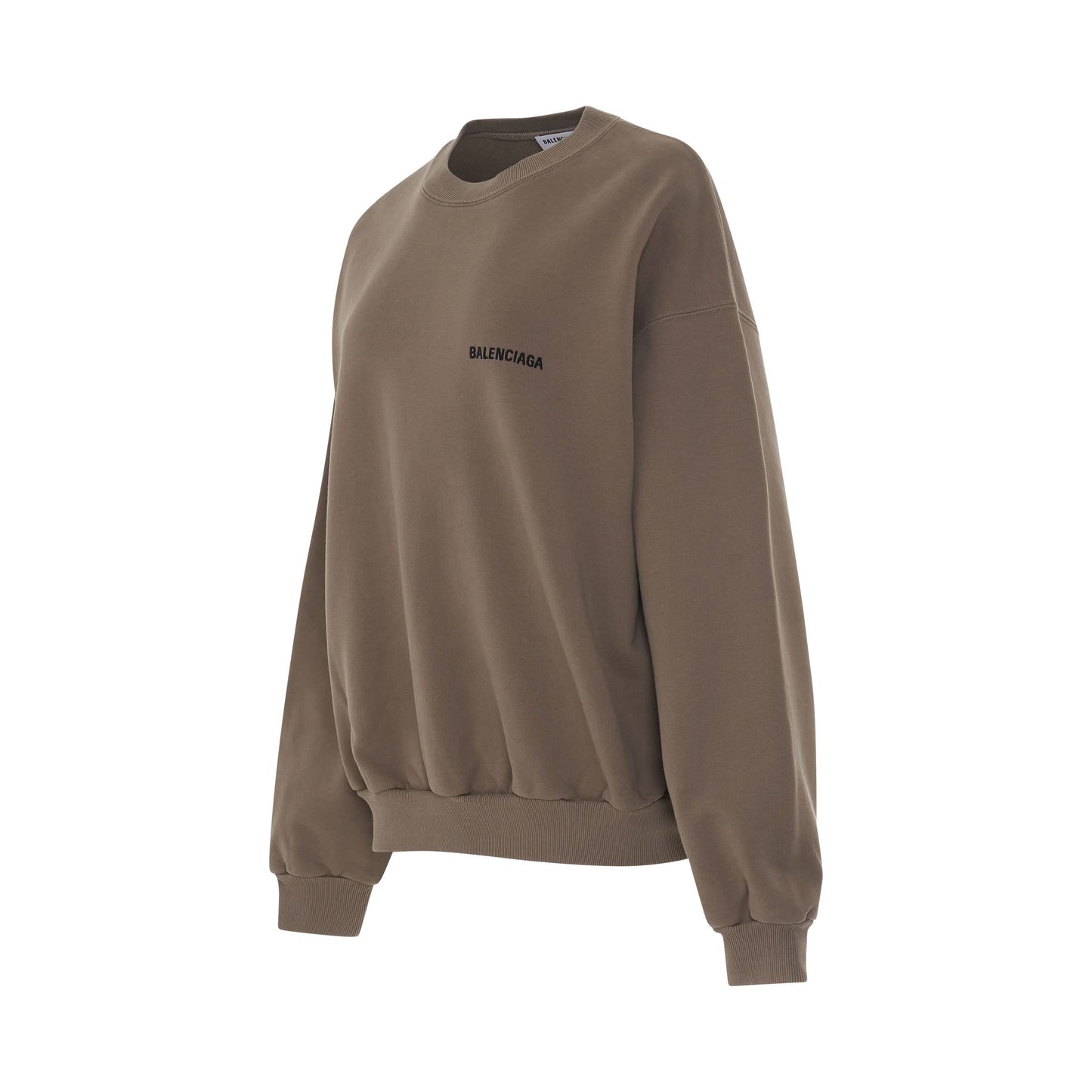 Fleece Back Logo Regular Crewneck in Taupe