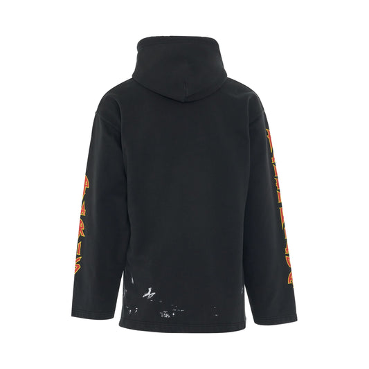 No Rib Metal Print Fleece Hoodie in Washed Black