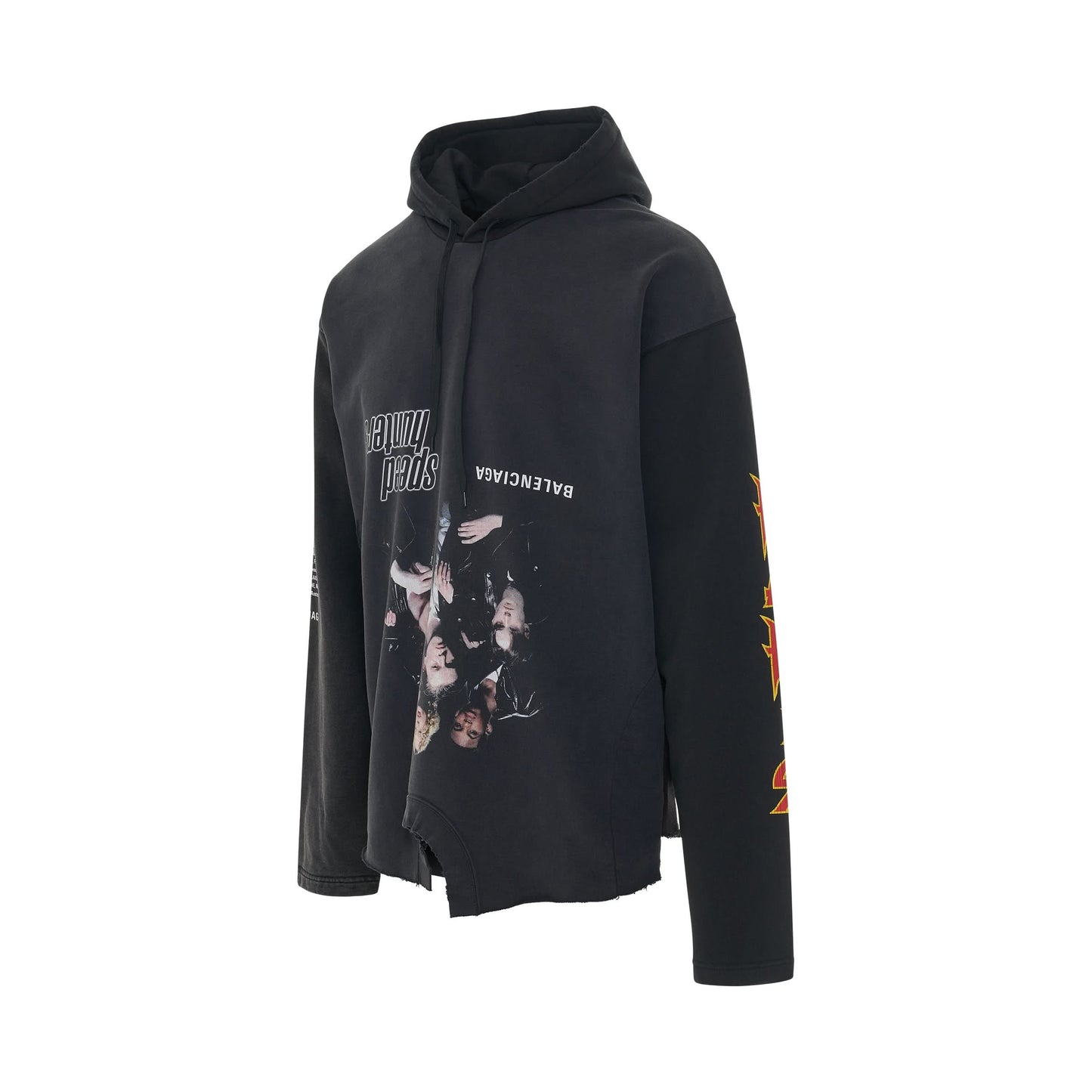 Upside Down Mix Fleece Hoodie in Black