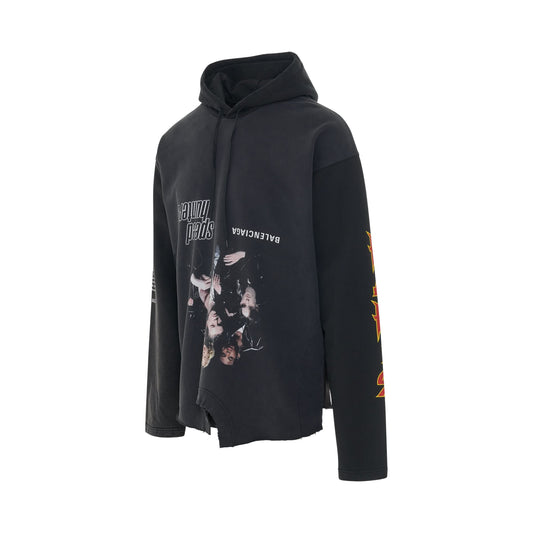 Upside Down Mix Fleece Hoodie in Black