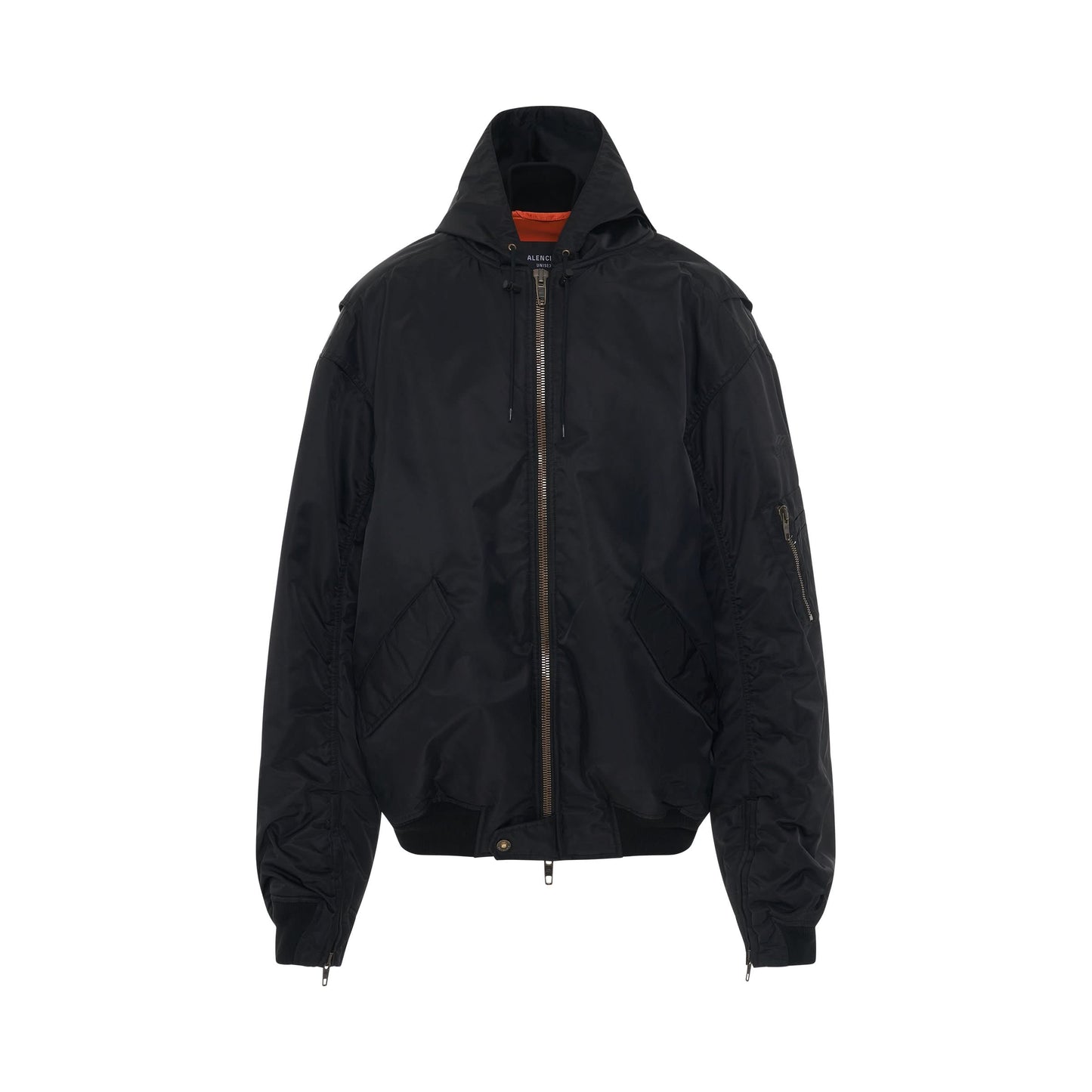 Nylon Light Bomber Jacket with Hood in Black