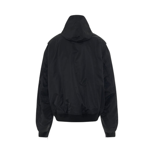 Nylon Light Bomber Jacket with Hood in Black