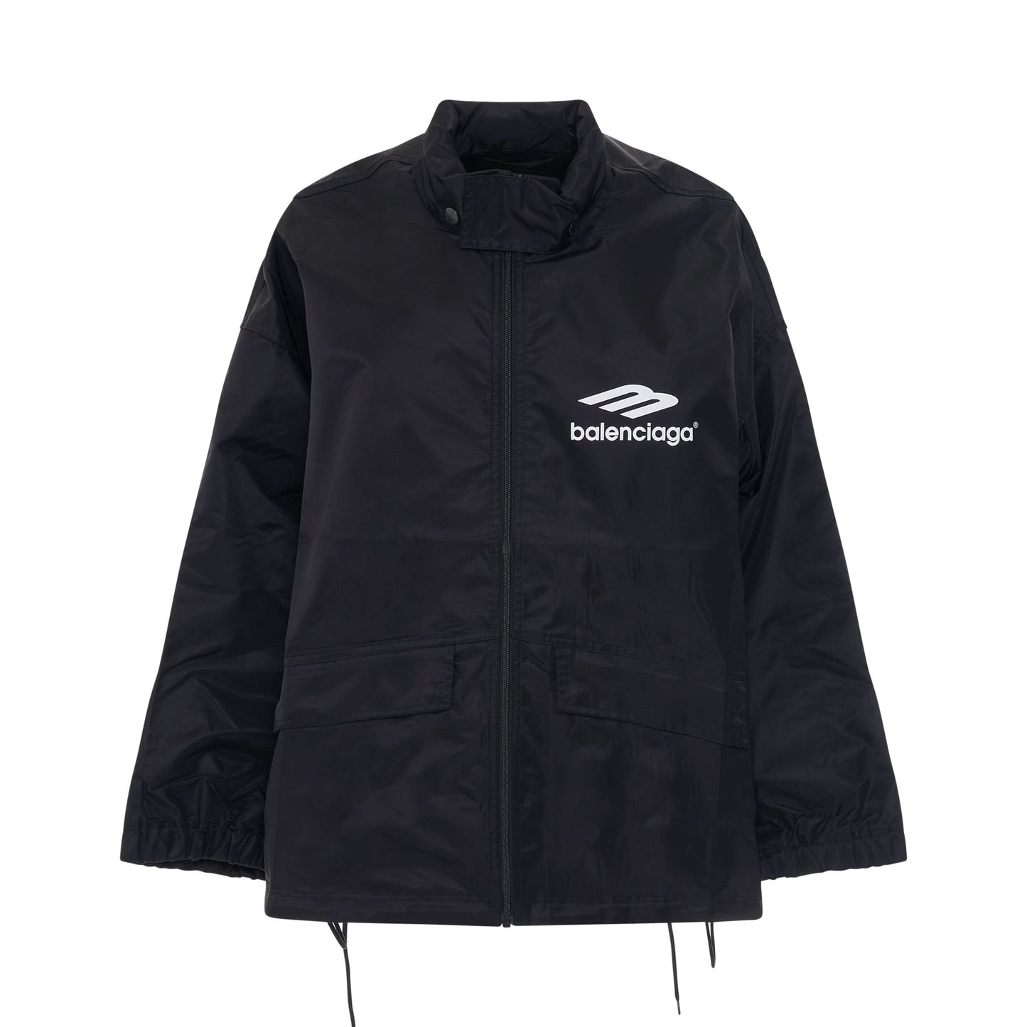 Nylon Bomber Pleated Windbreaker in Black