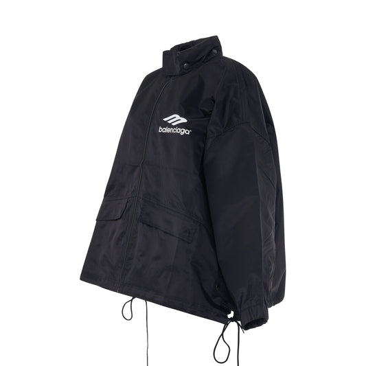 Nylon Bomber Pleated Windbreaker in Black