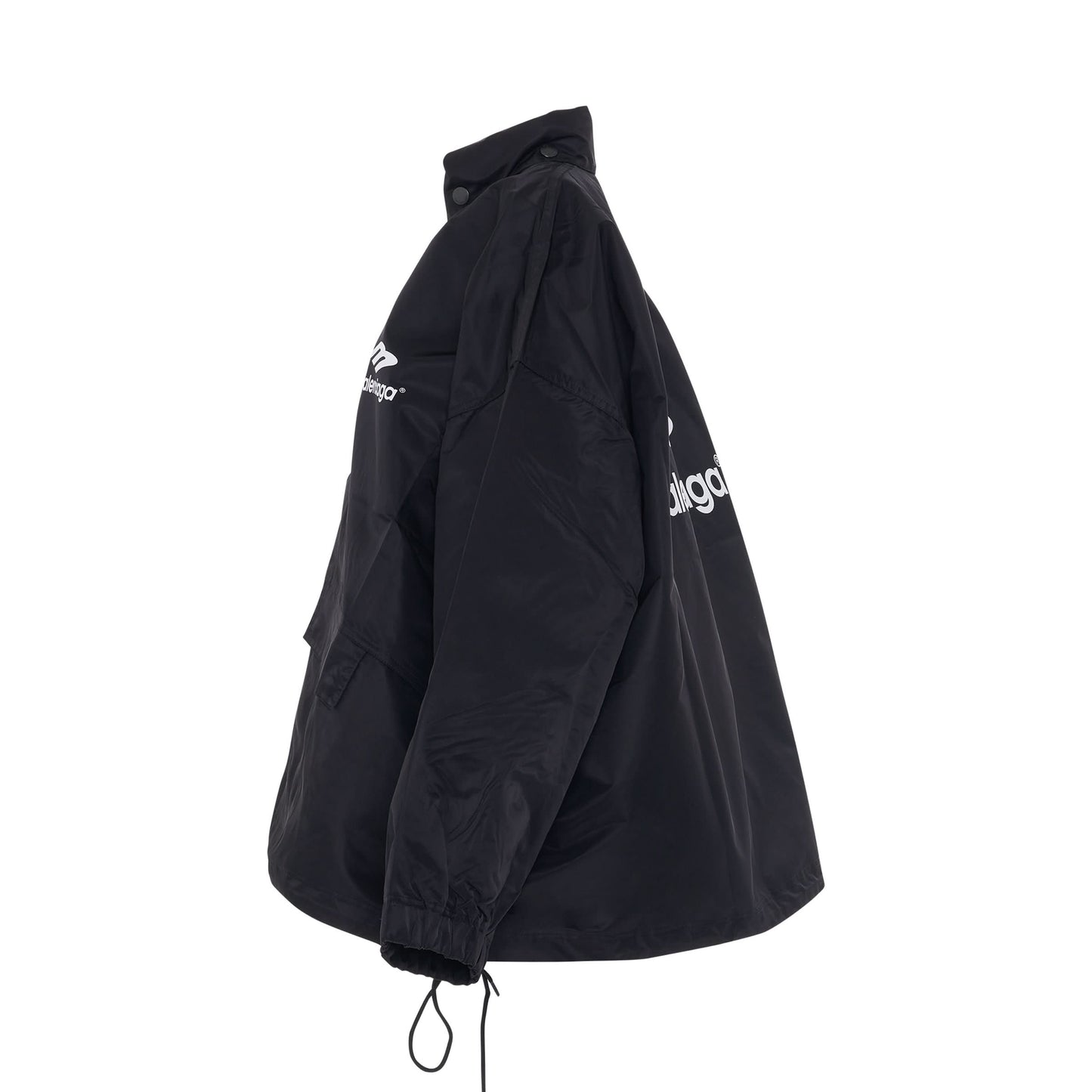 Nylon Bomber Pleated Windbreaker in Black