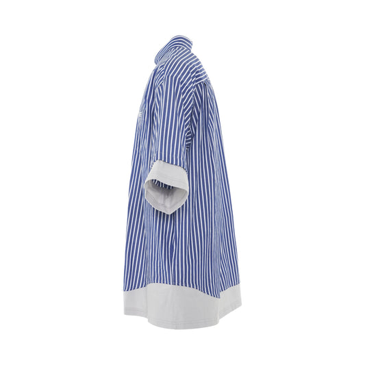 Crinkled Stripe Poplin Layered Shirt in Blue/White