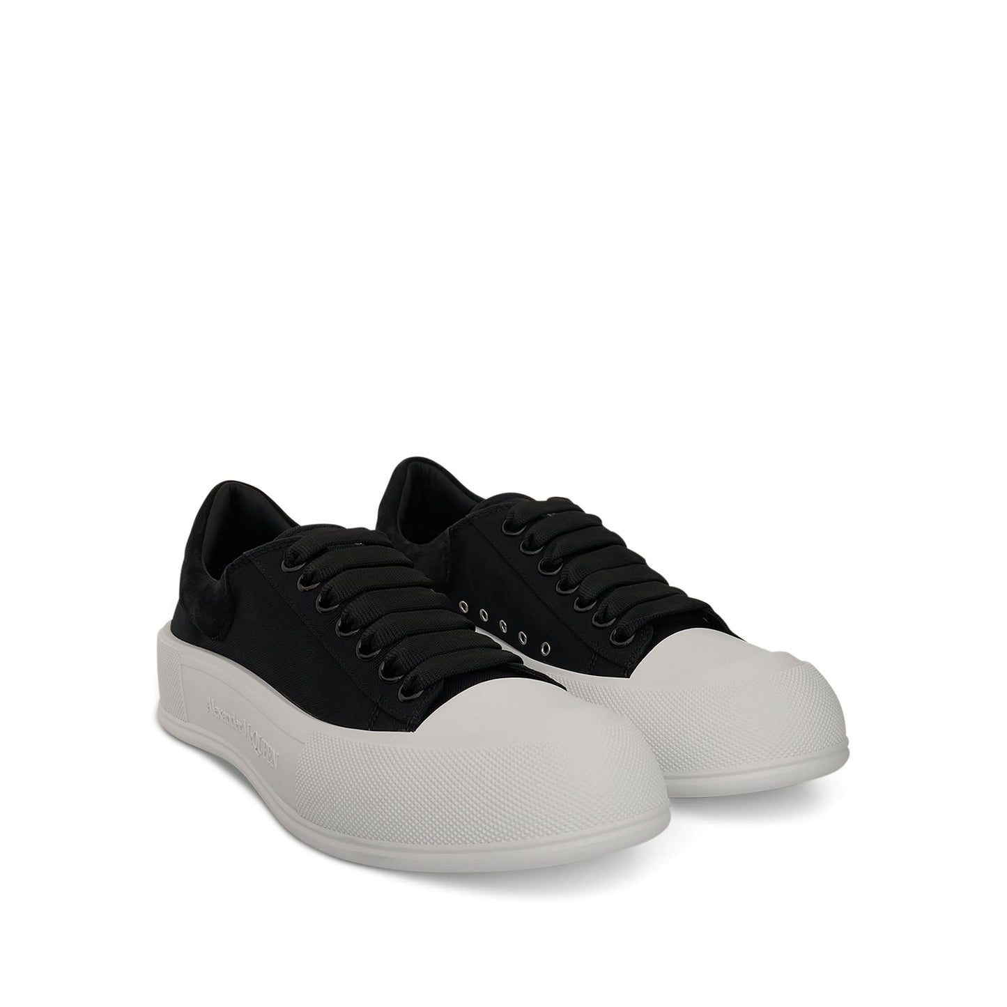 Deck Lace Up Canvas Sole Plimsoll in Black/White