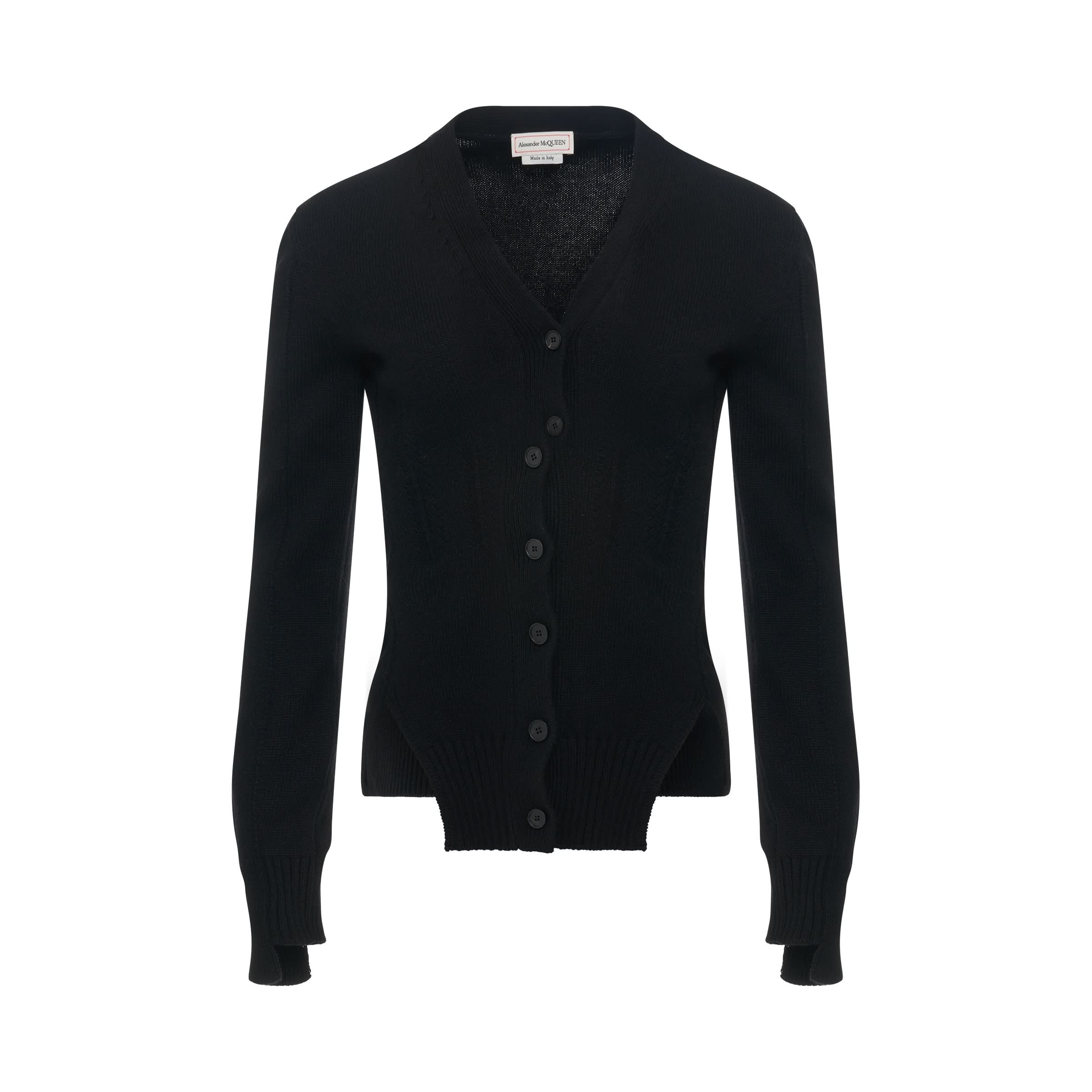 Corset Stitched Knit Cardigan in Black