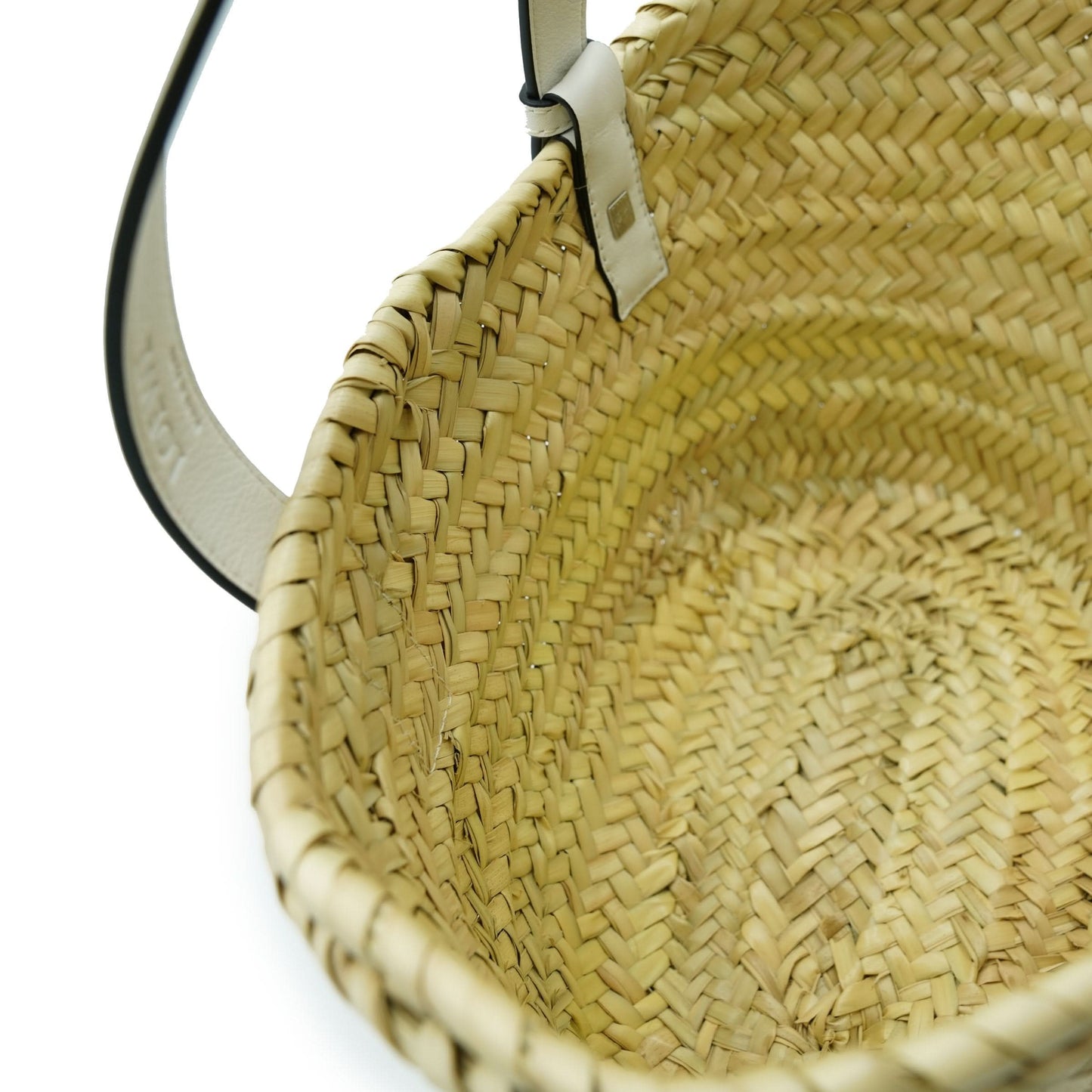 Small Basket Bag in Palm Leaf and Calfskin in Natural/White