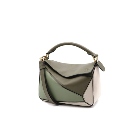 Small Puzzle Bag in Classic Calfskin in Green/Light Oat