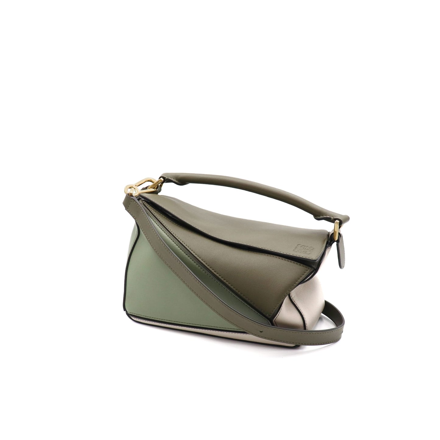 Small Puzzle Bag in Classic Calfskin in Green/Light Oat