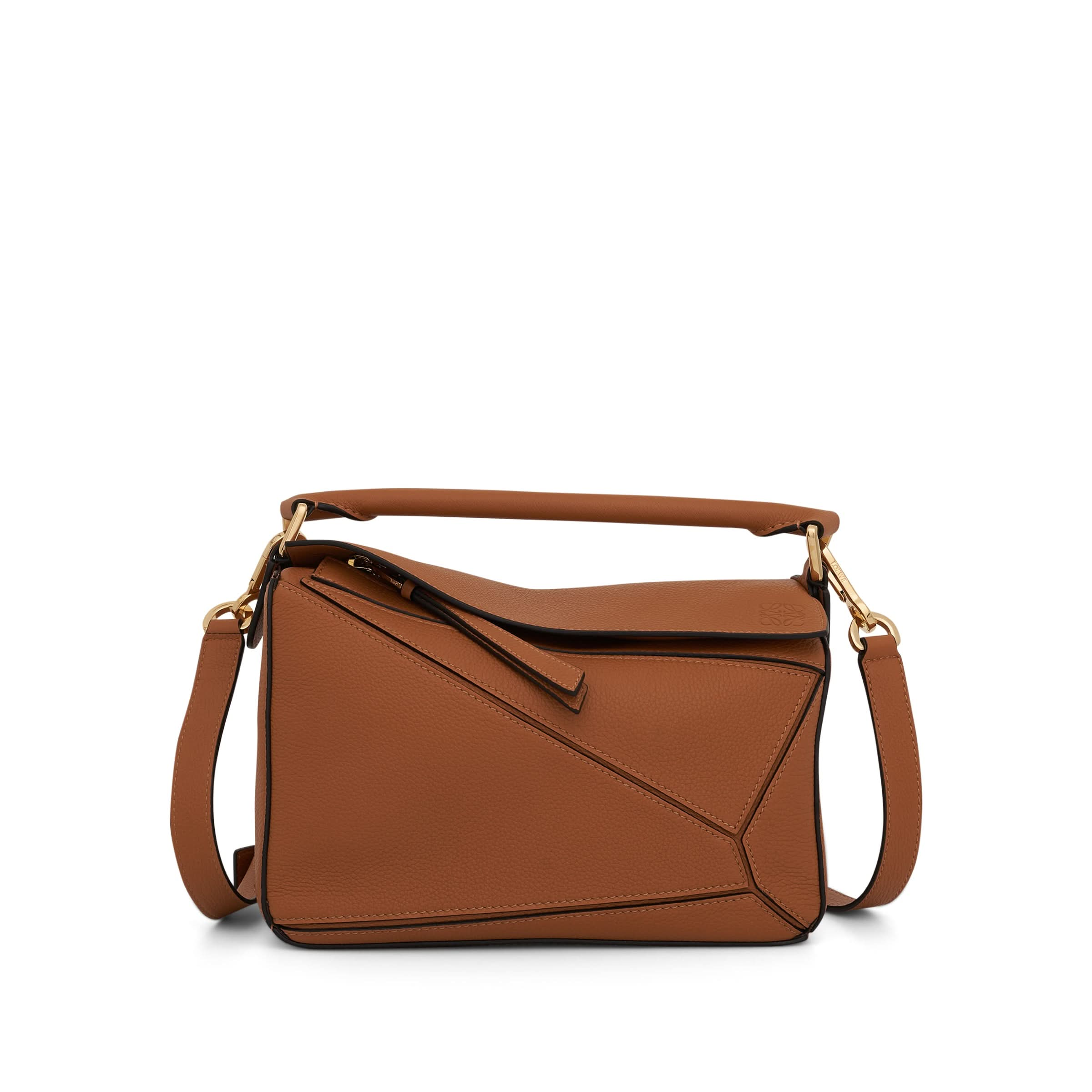 Small Puzzle Bag in Soft Grained Calfskin Leather in Light Caramel