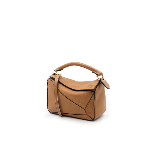 Mini Puzzle Bag in Soft Grained Calfskin in Light Caramel