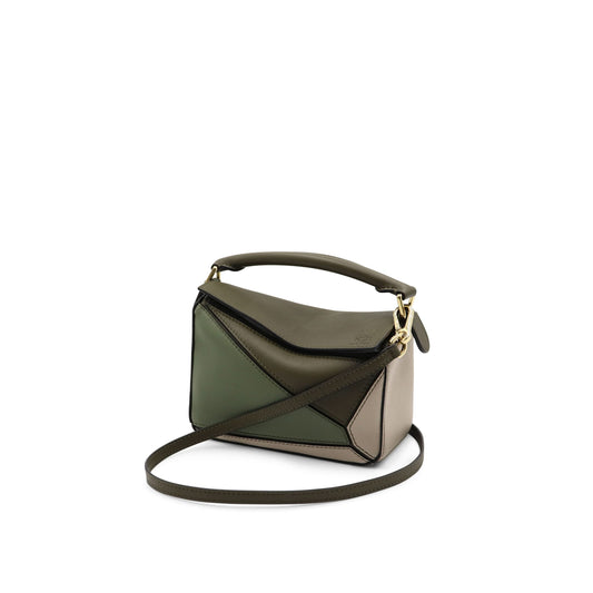 Mini Puzzle Bag in Classic Calfskin in Green/Light Oat