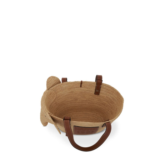 Small Elephant Basket Bag in Raffia and Calfskin in Natural/Tan