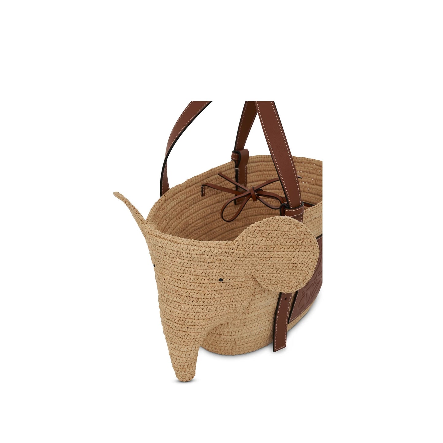 Small Elephant Basket Bag in Raffia and Calfskin in Natural/Tan