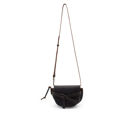 Mini Gate Dual Bag in Pebble Grain Calfskin in Black