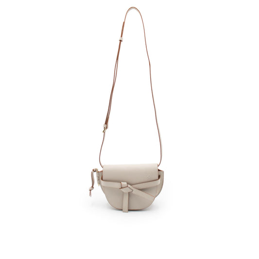 Mini Gate Dual Bag in Pebble Grain Calfskin in Light Ghost