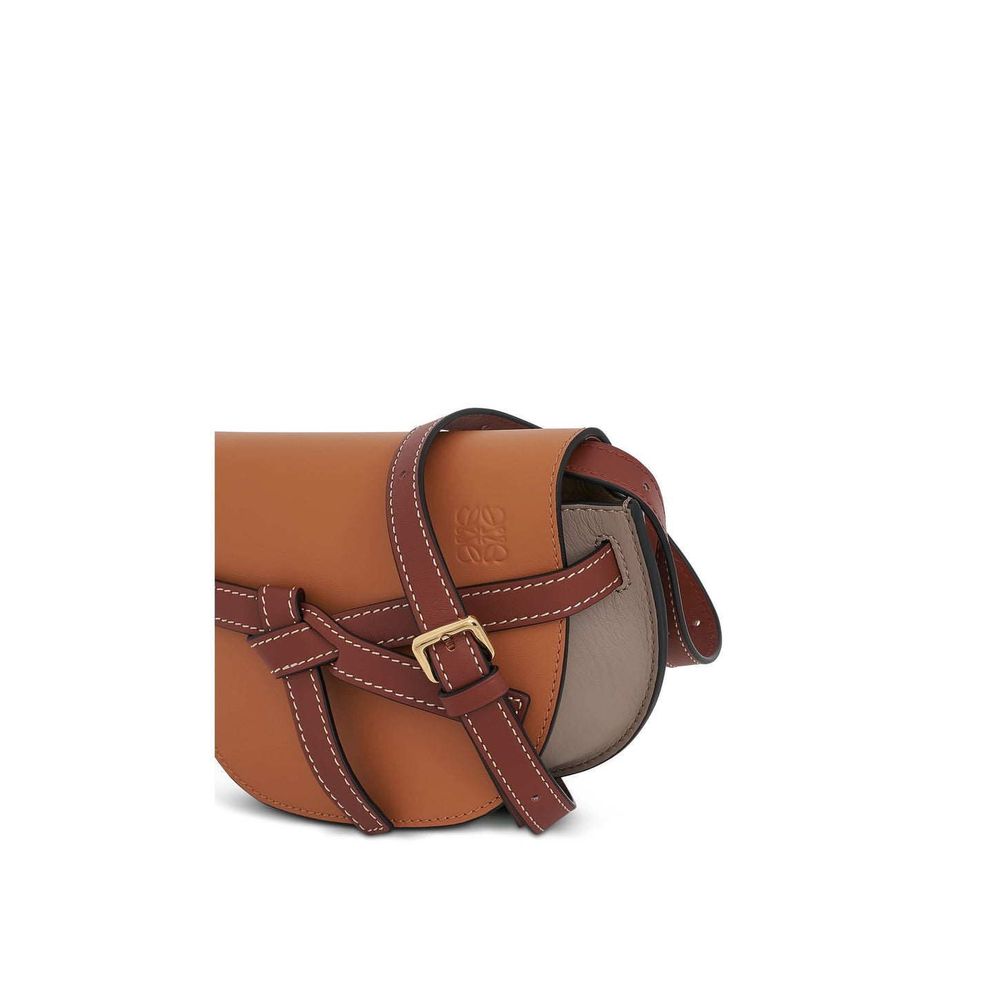 Mini Gate Dual Bag in Soft Calfskin in Amber/Light Grey