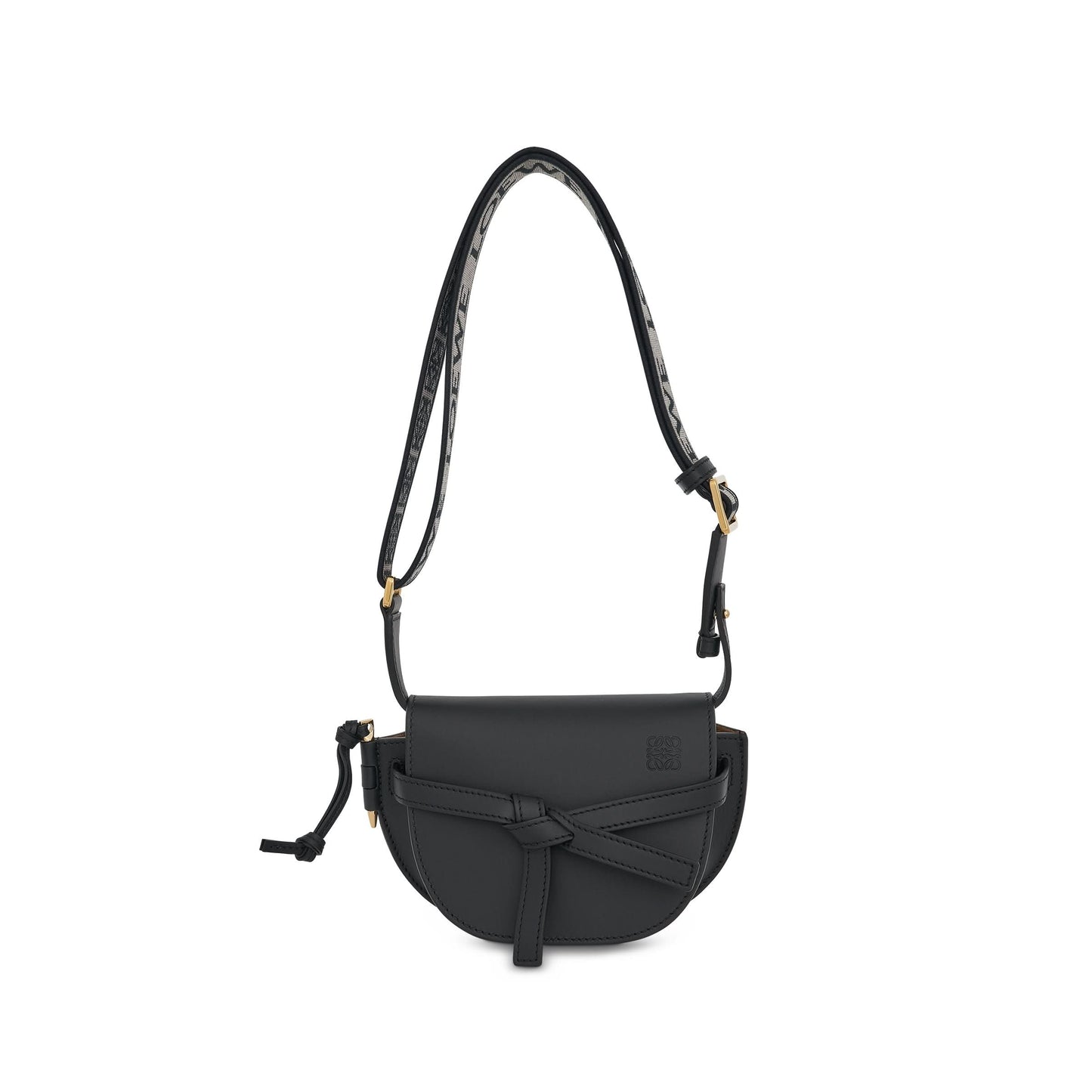 Mini Gate Dual Bag in Soft Calfskin and Jacquard Strap in Black