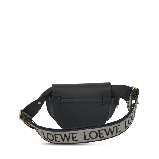 Mini Gate Dual Bag in Soft Calfskin and Jacquard Strap in Black